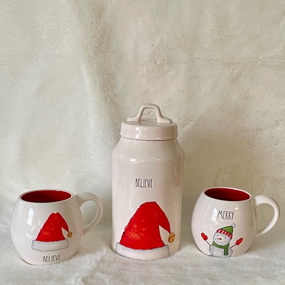Rae Dunn Other - Rae Dunn Christmas Holiday Collection Believe Canister Santa Hat & Mugs Merry